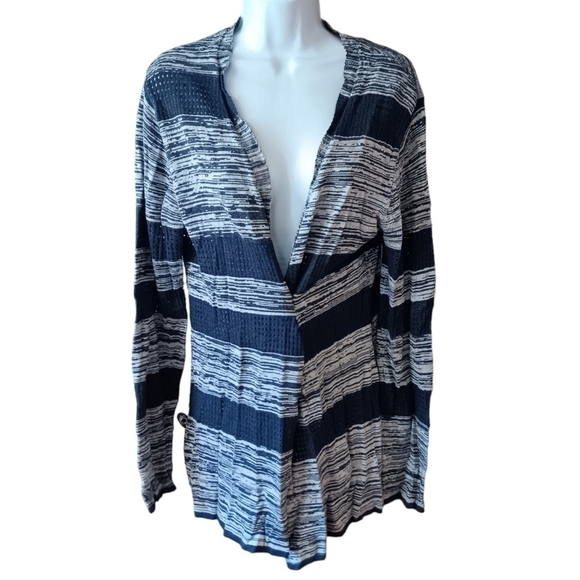 belldini crochet Cardigan Open Front Large Blue Gray STRETCH Breathable - Picture 1 of 6